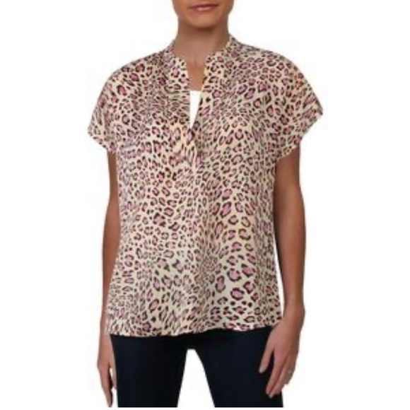 Marled Essentials Tan Pink & Brown Animal
Print Split Neck Top (M) - Picture 2 of 3